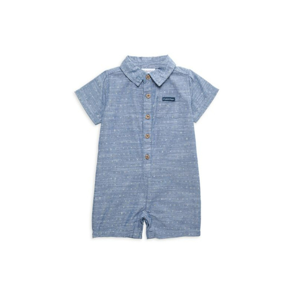 Calvin Klein Size 6-9 Months Baby Boys Blue Woven Romper One-Piece Outfit NWT - Picture 1 of 4